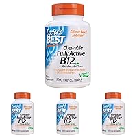 Doctor's Best Chewable Fully Active B12 Chocolate Mint Flavor, Memory, Mood, Circulation & Well-Being, 1, 000mcg, 60 Tablets (Pack of 4)