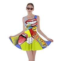 CowCow Womens Summer Dresses Middle Finger Hands Emotions Emoji Smile Face Lips Pop Art Skater Dress, XS-5XL