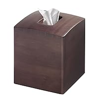 mDesign Square Bamboo Wood Facial Tissue Paper Box Cover Holder for Bathroom Vanity Counter Tops, Bedroom Dressers, Night Stands, Home Office Desks, Tables - Espresso Brown