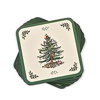 Spode Christmas Tree Collection Coasters | Set of 6 | Cork Backed Board | Heat and Stain Resistant | Drinks Coaster for Tabletop Protection | Measures 4 x 4