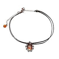 Choker Orange Double Leather Handmade Resin Necklace