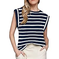 NBXNZWF Cap Sleeve Tank Tops for Women 2024 Fashion Summer Casual Loose Black and White Stripe Basic Sleeveless T-Shirts