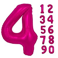 40 inch Hot Pink Number 4 Balloon, Giant Large 4 Foil Balloon for Birthdays, Anniversaries, Graduations, 4th Birthday Decorations for Kids