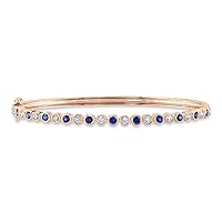 14k Gold Alternating Diamond and Blue Sapphire Bezel Bangle Bracelet (1.22ct)