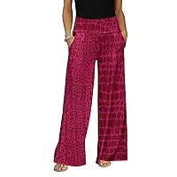Women's Wide Leg Pants with Pockets and Animal Print Colors