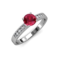 Ruby & Natural Diamond Engagement Ring Milgrain Work 1.25 ctw 14K White Gold
