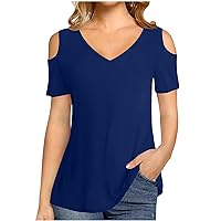 Womens Summer T Shirts Short Sleeve Cold Shoulder Tunic Tops Loose Fit Casual Basic Tees Ladies Fashion Bloues