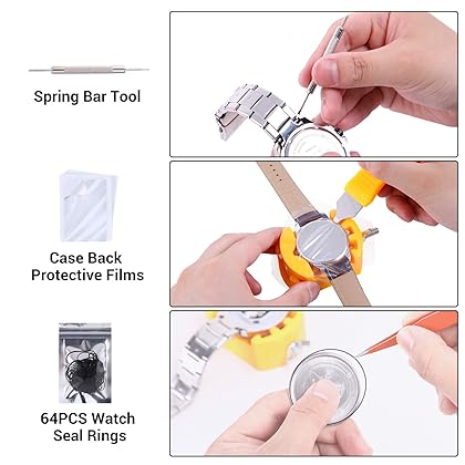 Watch Battery Replacement Tool Kit, Ohuhu Upgraded Watch Repair Kit Watch Back Remover Opener Tool Watch Case Opener Watch Back Removal Tool with Extra Screwdriver Back Protective Films Sealing Rings