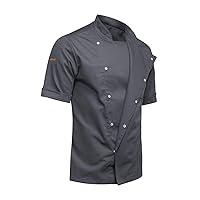 Chef Coat for Men Short Sleeves Stretch Snap Closure and Sleeve Pocket Slim Fit XS-4XL - Black Grey White