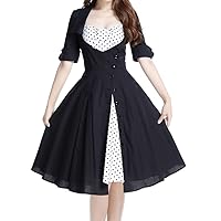 (SM or MD) Forever Yours - Black & White w Black Polka-dot 40s 50s Retro Corset Dress