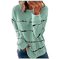 Plus Size Tops for Women,Women'S Casual Cute Oversized Long Sleeve Round Neck Sweatshirt Pullover Top Stripe Printed Loose Fit Shirts Women Tops