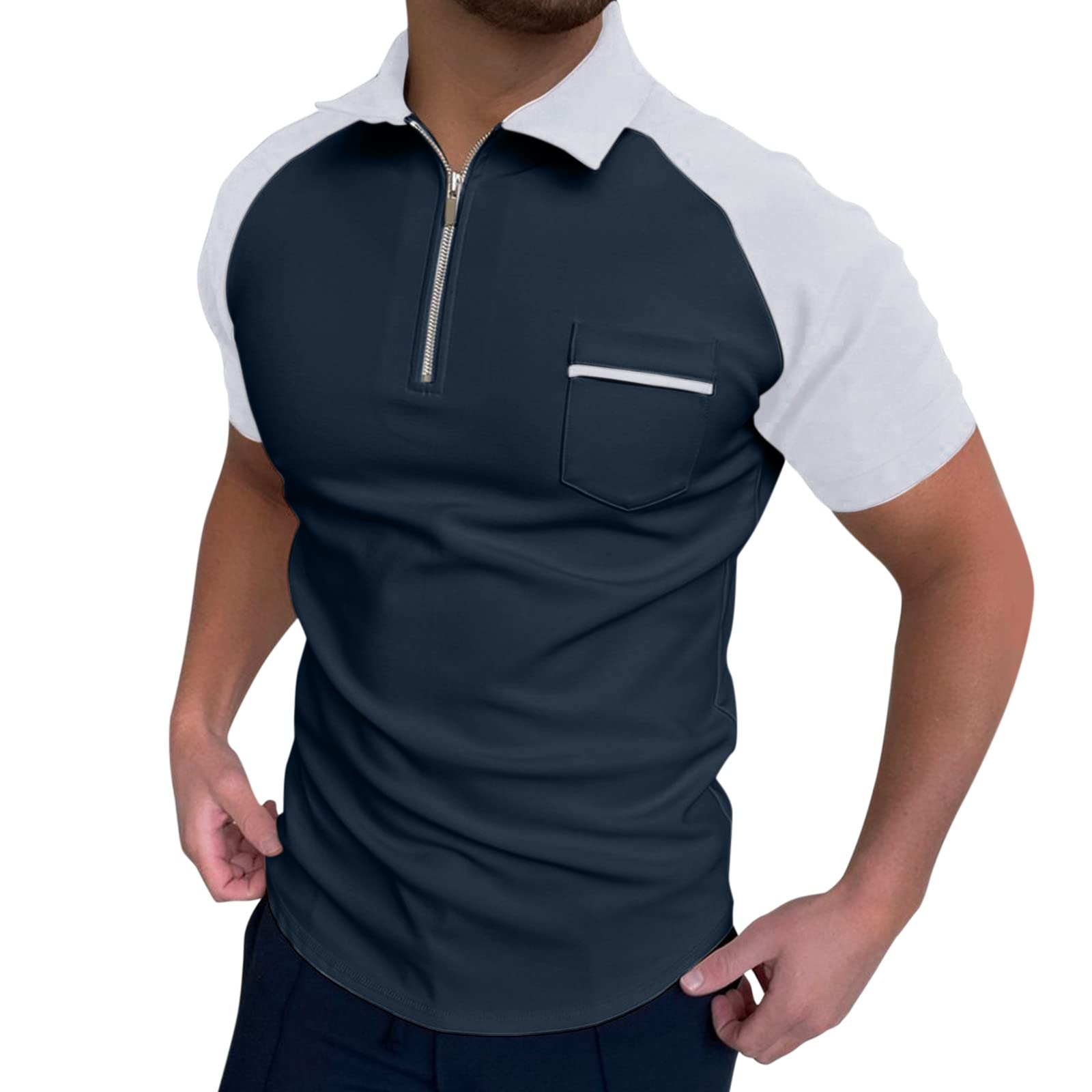 Men's Muscle T Shirts Short Sleeve Polo Shirt 1/4 Zip Workout Tee Casual  Slim Fit Polo Shirt Sports Golf Tennis T-Shirt 