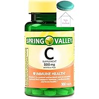 Spring Valley Vitamin C with Rose HIPS Supplement, 500 mg, 100 Count + 1 Mini Pill Container (Color Varies)