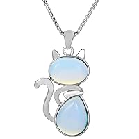TUMBEELLUWA Stone Pendant Cat Healing Crystal Necklace Animal Energy Chakra Amulet Handmade Jewelry for Women