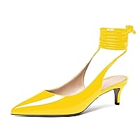 WAYDERNS Women's Pointed Toe Slender Wrap-Around Self Tie Patent Slingback Kitten Low Heel Pumps Shoes 2 Inch