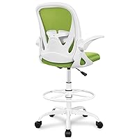 Primy Drafting Chair Tall Office Chair with Flip-up Armrests Executive Ergonomic Computer Standing Desk Chair with Lumbar Support and Adjustable Footrest Ring（Green）