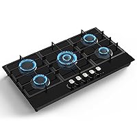 36 Inch Gas Stove, Built-in Propane Gas Cooktop with 5 Burner,Tempered Glass Gas Cooktop NG/LPG Convertible(Black)