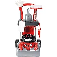 Casdon Henry & Hetty Toys - Henry Deluxe Cleaning Trolley - Red Henry-Inspired Toy Playset with Working Hand Vacuum - Kids Cleaning Trolley Set with Accessories - for Children Aged 3+
