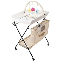Portable Baby Changing Table - Waterproof Diaper Changing Table with Wheels, Adjustable Height Folding Diaper Station with Safety Belt, Large Storage Racks for Newborn Baby and Infant