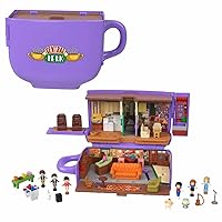 Polly Pocket Friends Compact Playset with 6 Character Dolls & 9 Accessories, Coffee Cup Exterior, Collectible Toy