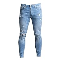 Andongnywell Men's Ripped Distressed Straight Fit Washed Denim Jeans Destroyed Stretchy Slim Trousers