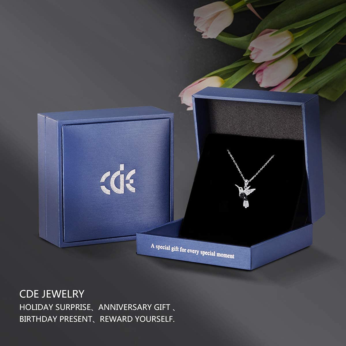 CDE Christmas Mother's Day Valentine’s Day Necklace Gifts for Women Hummingbird Necklaces S925 Sterling Silver Necklaces for Women Embellished with Crystals from Austria Birthday Jewelry Gifts for Wife Animal Necklace for Girlfriend Mom