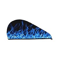 Blue Flame Dry Hair Cap Towel with Button Super Absorbent Quick Dry Instant Hair Dry Wrap Hair Towels for Long Thick & Curly Hair, Soft Anti Frizz Microfiber Towel for Hair
