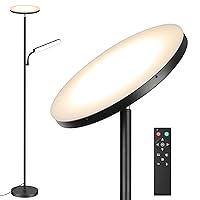 LED Floor Lamp, 48W 4000LM Super Bright Torchiere Floor Lamps with Adjustable Reading Light, Dimmable Standing Lamp with Remote & Touch Control, Black Tall Lamp for Living Room