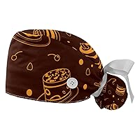 2 Packs Adjustable Working Caps, Bouffant Hat with Button, Stretchy Band Tie Back Scrub Hats for Women Men Foxes Fall