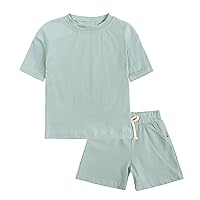 ROMPERINBOX Toddler Boy Summer Outfits 2T 3T 4T Tracksuit Solid 2-piece Short Sleeve T-shirt & Shorts Clothes Set