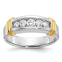 7.79mm 14k Two tone Gold Mens Polished 5 stone 1/2 Carat Diamond Ring Size 10.00 Jewelry for Men