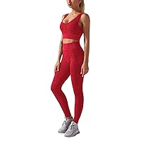 Women Workout Set Active 2 Pieces Snake Print High Waisted Leggings with Paded Sports Bra Crop Top