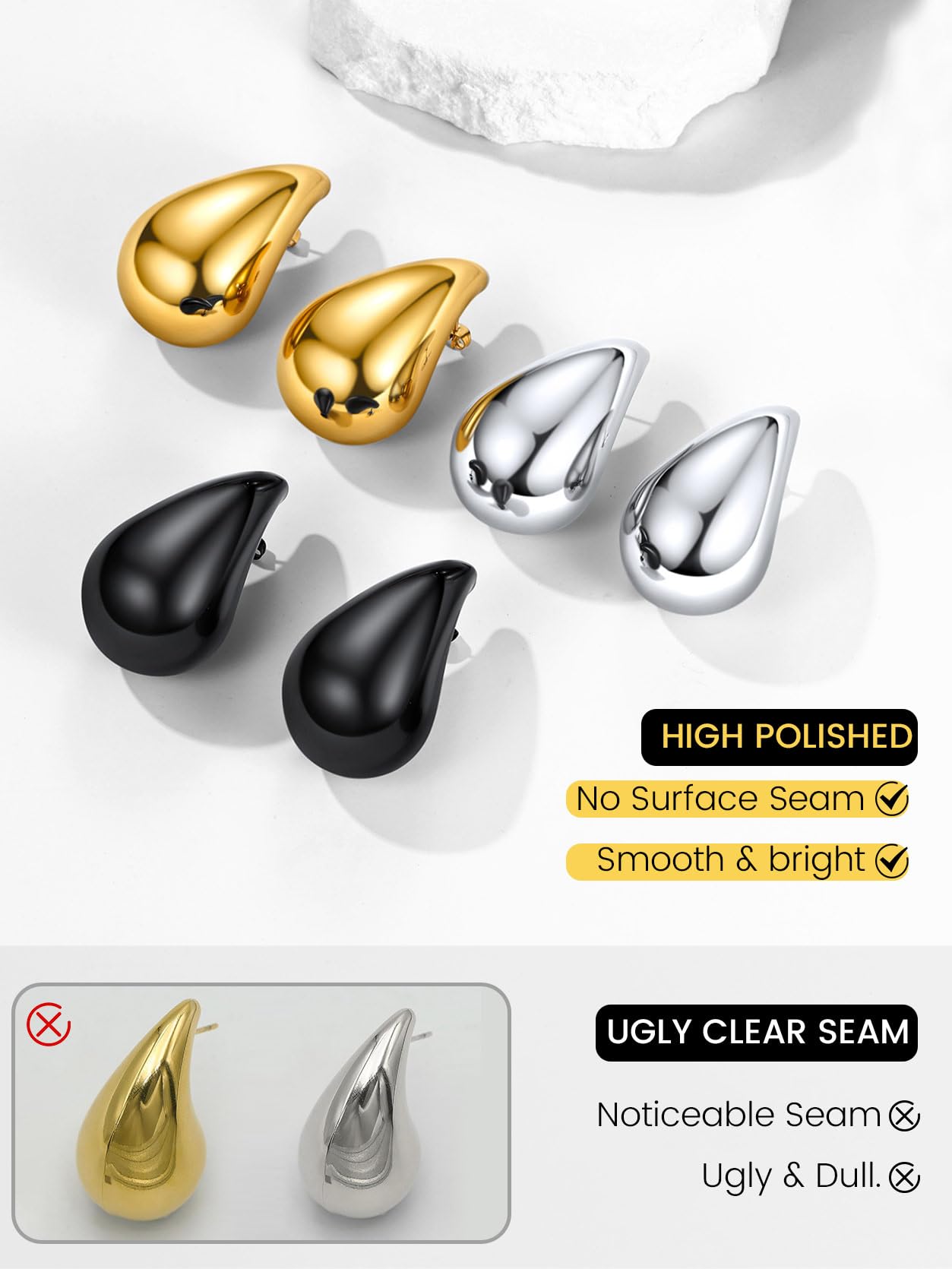 KeyStyle Chunky Gold Hoop Earrings for Women Trendy, Stainless Steel TearDrop Hoops Earring, Lightweight Water Drop Ear Jewerly