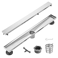 VEVOR 24 Inch Linear Shower Drain Offset with Tile Insert Cover,Brushed 304 Stainless Steel Rectangle Shower Floor Drain,Linear Drain with Leveling Feet,Hair Strainer Silver