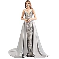 Keting Detachable Train Sequined Mermaid Prom Evening Shower Party Dress Celebrity Pageant Gown