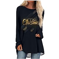 Women's Blouses Dressy Casual Fashion T-Shirt Christmas Printed Round Neck Mid Length Top Blouses Casual, S-3XL