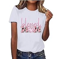 Women's Blessed Mom Letter Print T-Shirt Summer Casual Blessed Mama Shirts Love Heart Graphic Mother Pullover Top Tee