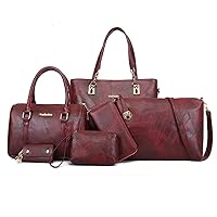 Women Ladies 6 Pcs Handbag Set PU Leather Hobo Top Handle Tote Satchel Crossbody Shoulder Bag and Purse Clutch