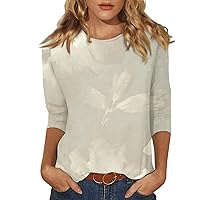 Boho Tops for Women,Women's Casual Summer 3/4 Sleeve O-Neck T-Shirts Plus Size Basic Vacation Tops