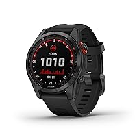 Garmin fenix 7S Solar, Smaller sized adventure smartwatch, with Solar Charging Capabilities, Rugged outdoor watch with GPS, touchscreen, health and wellness features, slate gray with black band