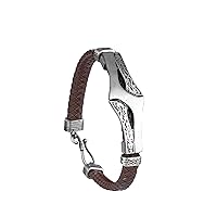 KAMBO 925K Sterling Silver Woven Leather Bracelet - Handmade Bracelet For Men