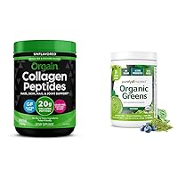 Collagen Peptides Powder 1lb & Purely Inspired Organic Green Powder Smoothie Mix Unflavored 24 Servings - Joint, Hair, Skin & Nail Support with Superfoods