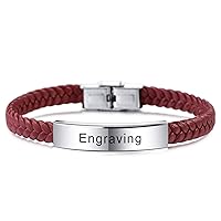 Personalized Leather Bracelet Customized Engraving Name Date ID for Men Women Best Friend Stainless Steel Adjustable Braided Cuff Love Anniversary Jewelry Gift
