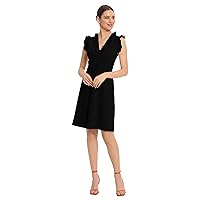 Maggy London Women's V-Neck Dress with Ruffle Details, Blue Slate