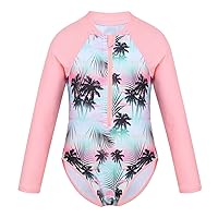 FEESHOW Baby Girls Floral One Piece Long Sleeve Rash Guard Swimsuit Shirt with Ruffle Bloomers Swim Briefs Set