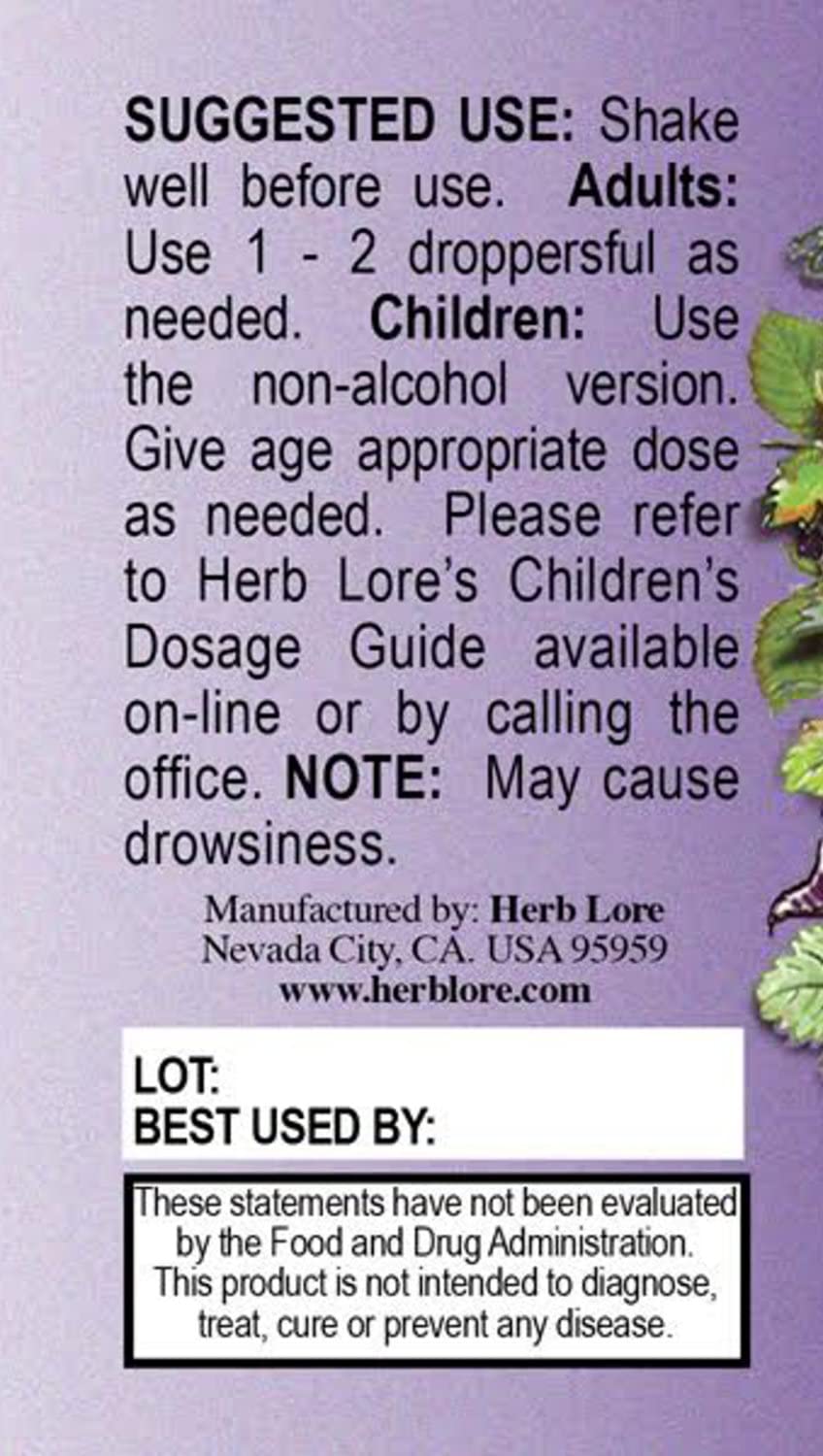 Herb Lore Relax Tincture 2 fl oz Non Alcohol - Liquid Drops with Lemon Balm, Chamomile & Skullcap to Calm, Soothe & Relax The Body & Mind for Kids & Adults