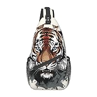 Black and white doodle tiger Print Unisex Chest Bags Crossbody Sling Backpack Lightweight Daypack for Travel Hiking