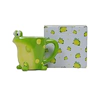 Burton Frog Coffee Mug with Gift Box, Green Porcelain Ceramic Cup with Large Handle, 10 oz Capacity