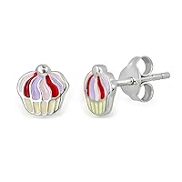 WithLoveSilver 925 Sterling Silver Cute Enamel Pastel Cupcake Tea Break Stud Earrings