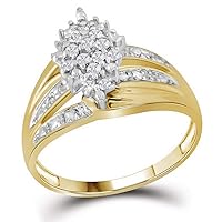 The Diamond Deal 10kt Yellow Gold Womens Round Prong-set Diamond Oval Cluster Ring 1/5 Cttw
